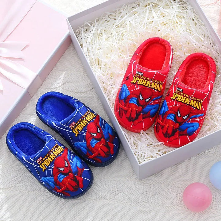 Boys' & Girls' Spider-Man cozy slippers. Superhero themed soft cotton indoor footwear for ultimate fall & winter comfort.