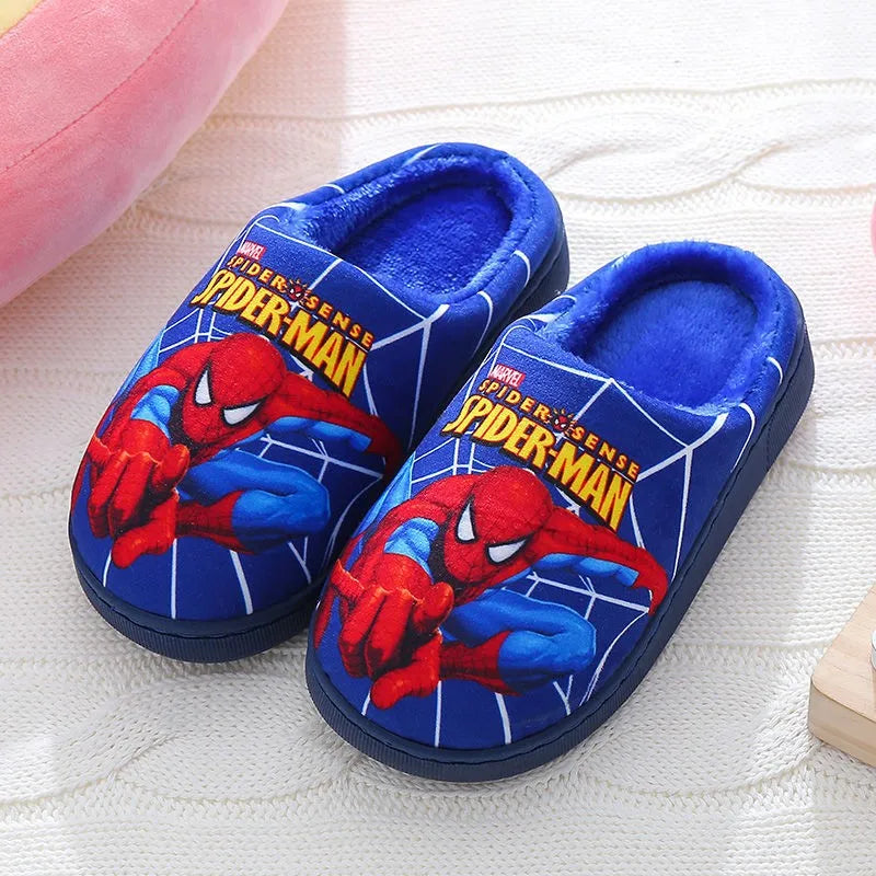 Children's Spider-Man warm slippers. Soft cotton indoor shoes for kids, perfect cozy footwear for fall & winter.