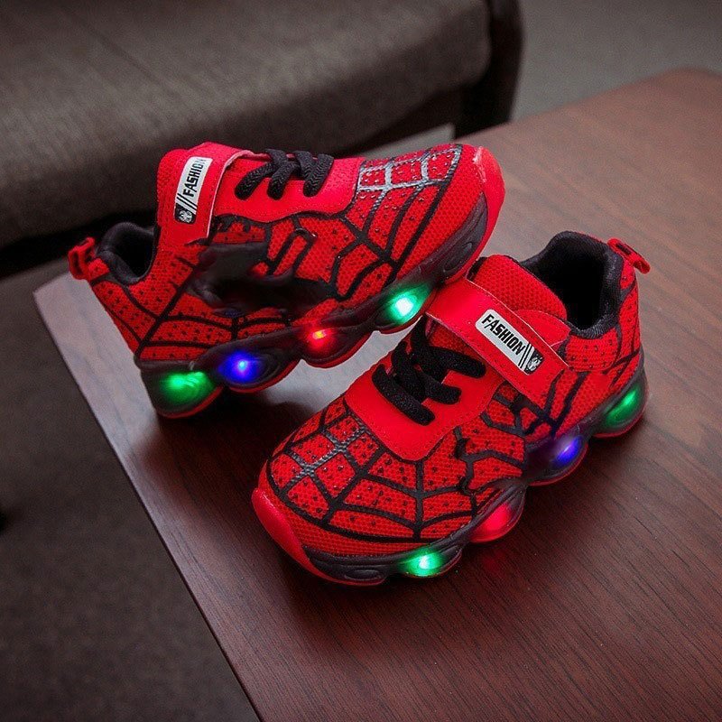 Kids' superhero LED light-up sneakers for boys & girls, durable and fun active wear.