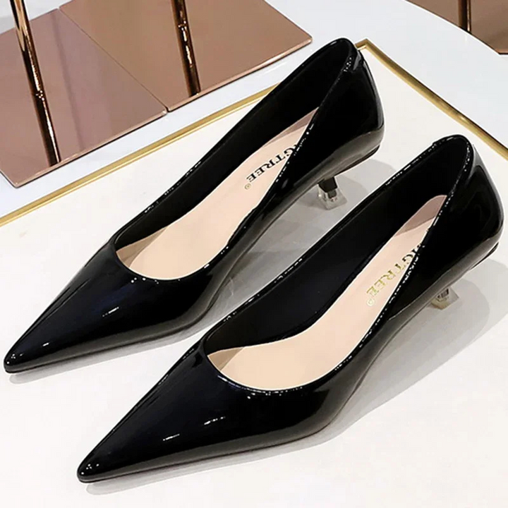 Classic black kitten heels, women's chic low heel shoes for sophisticated style.