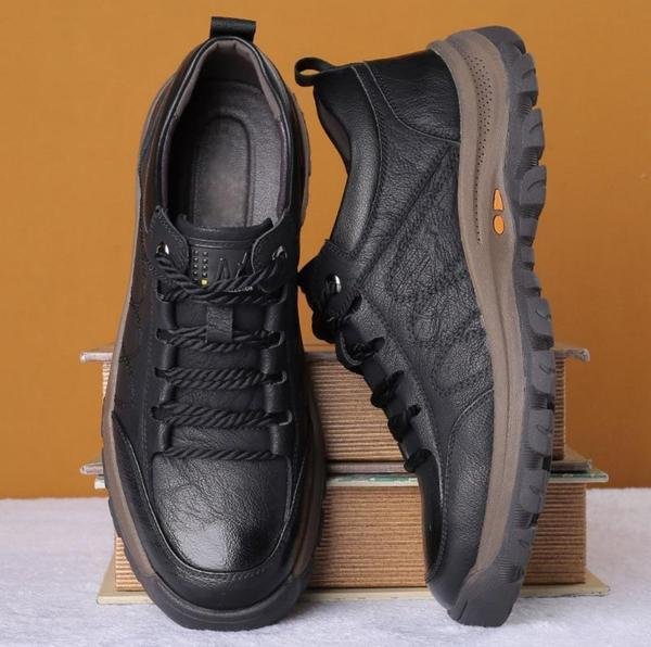 Close-up of the water-resistant material on men's comfortable casual shoes, built for everyday use.