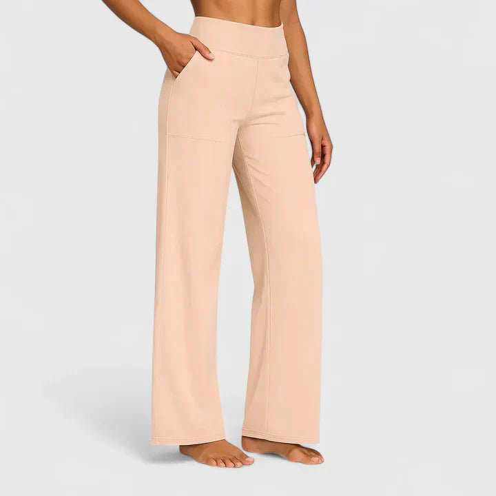 Smooth fabric of women's elegant straight leg trousers, comfortable and stylish for any occasion.