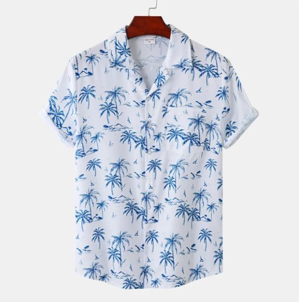 Women's classic Hawaiian button-up shirt with vibrant tropical print. Perfect short-sleeve summer top & beachwear.