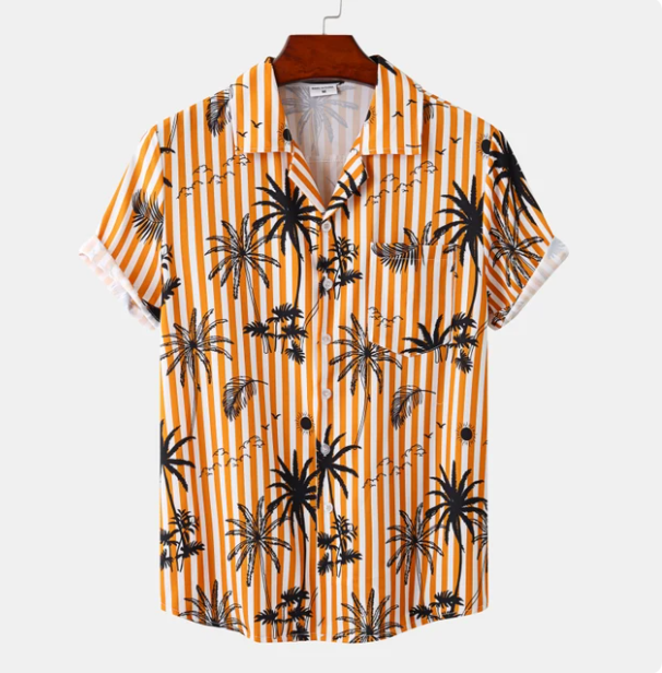 Lightweight women's short-sleeve Hawaiian shirt. Comfortable, colorful button-up summer top for vacation wear.