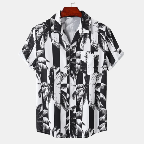 Classic women's tropical print Hawaiian shirt. Short-sleeve button-up, a colorful summer top for casual style.