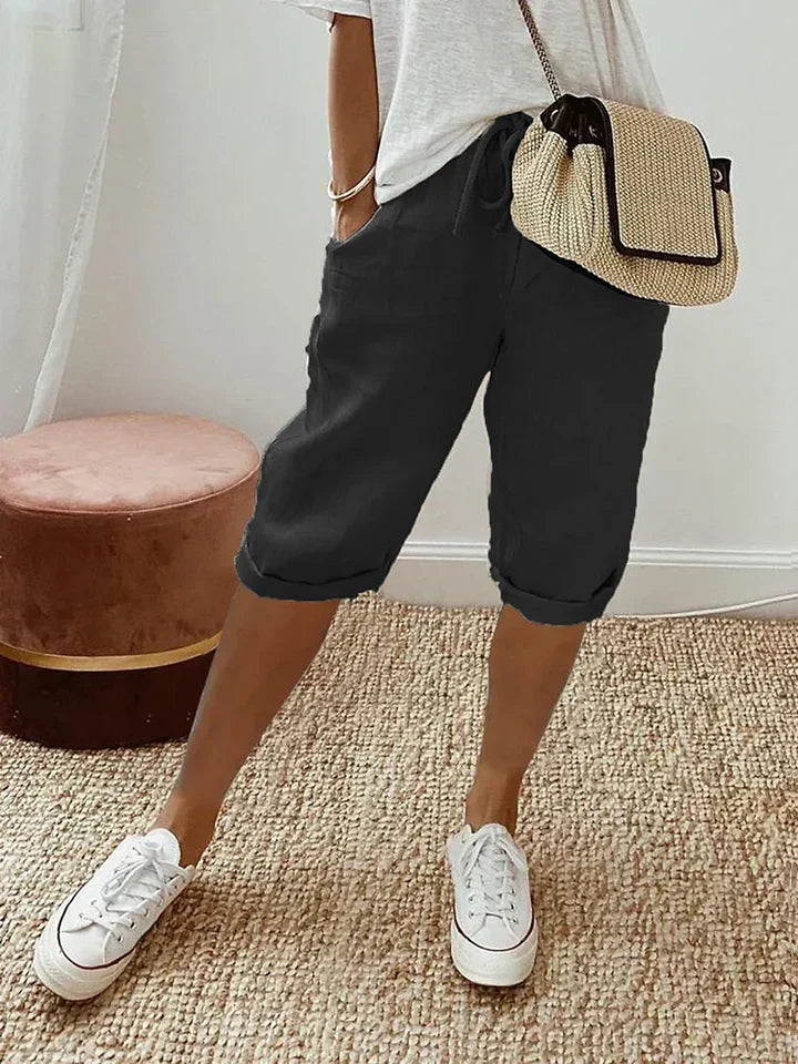 Stylish women's relaxed fit summer shorts, perfect for beachwear, vacation, or comfy casual everyday wear.