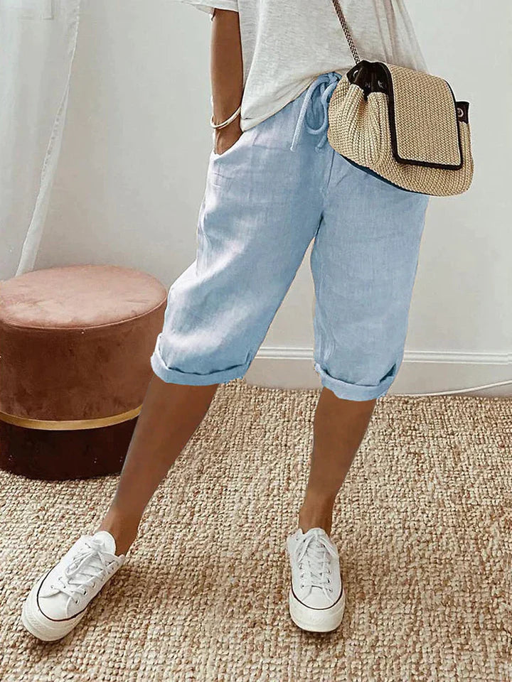 Comfy solid color women's relaxed fit summer shorts, ideal for beach, vacation, or stylish everyday casual wear.