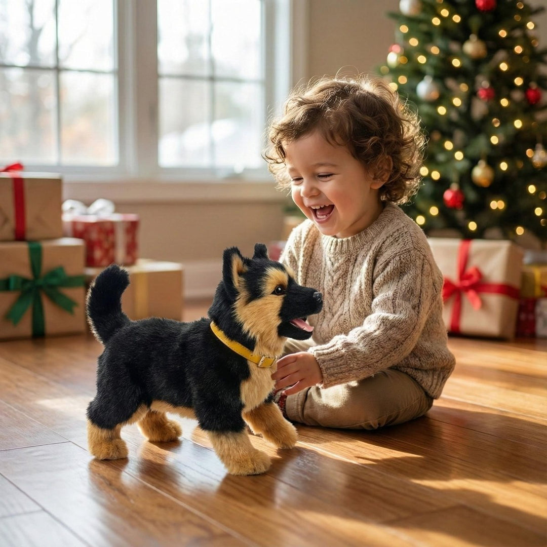 Interactive robot puppy with realistic movements & playful sounds for kids' fun.
