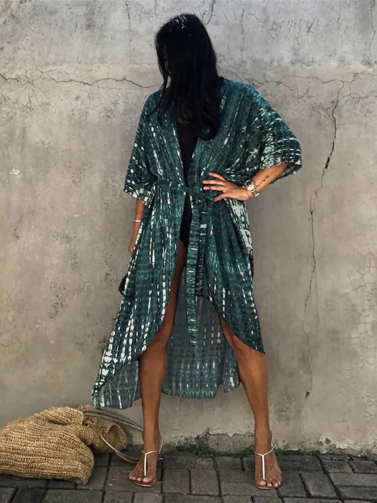 Lightweight tie-dye sarong cover-up, ideal for women's summer beach fashion.