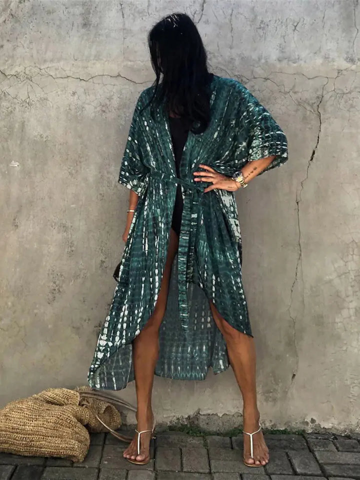 Lightweight tie-dye sarong cover-up, ideal for women's summer beach fashion.