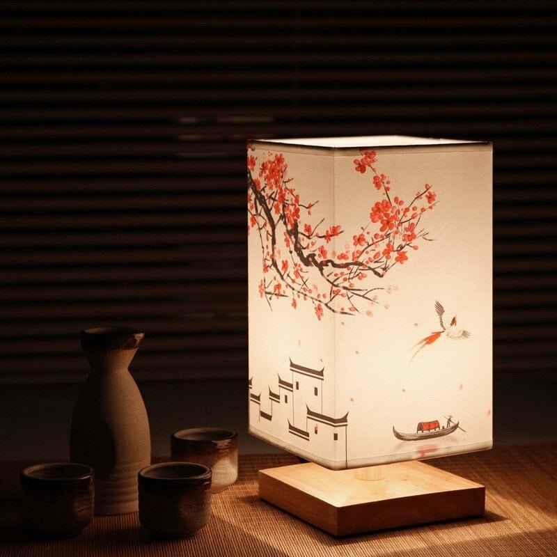 Japanese Scandinavian accent table lamp with fabric shade, perfect for modern home decor.