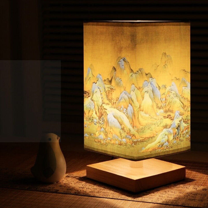 Stylish bedside lamp, a Japanese Scandinavian accent piece creating a cozy mood light.