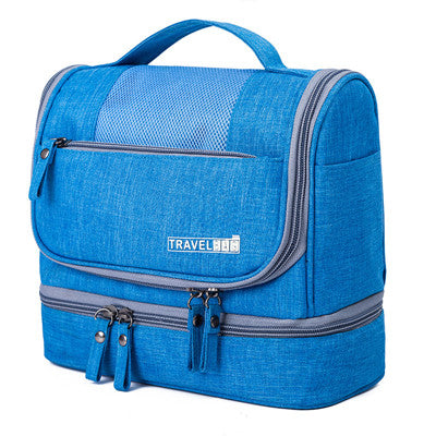 Essential travel storage bag: large capacity, hanging design for easy access to toiletries & makeup.