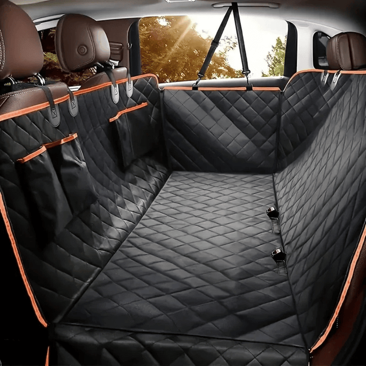 Large waterproof dog car seat hammock, black, covers backseat, protects from pet hair, dirt, scratches; easy-fit, anti-slip d