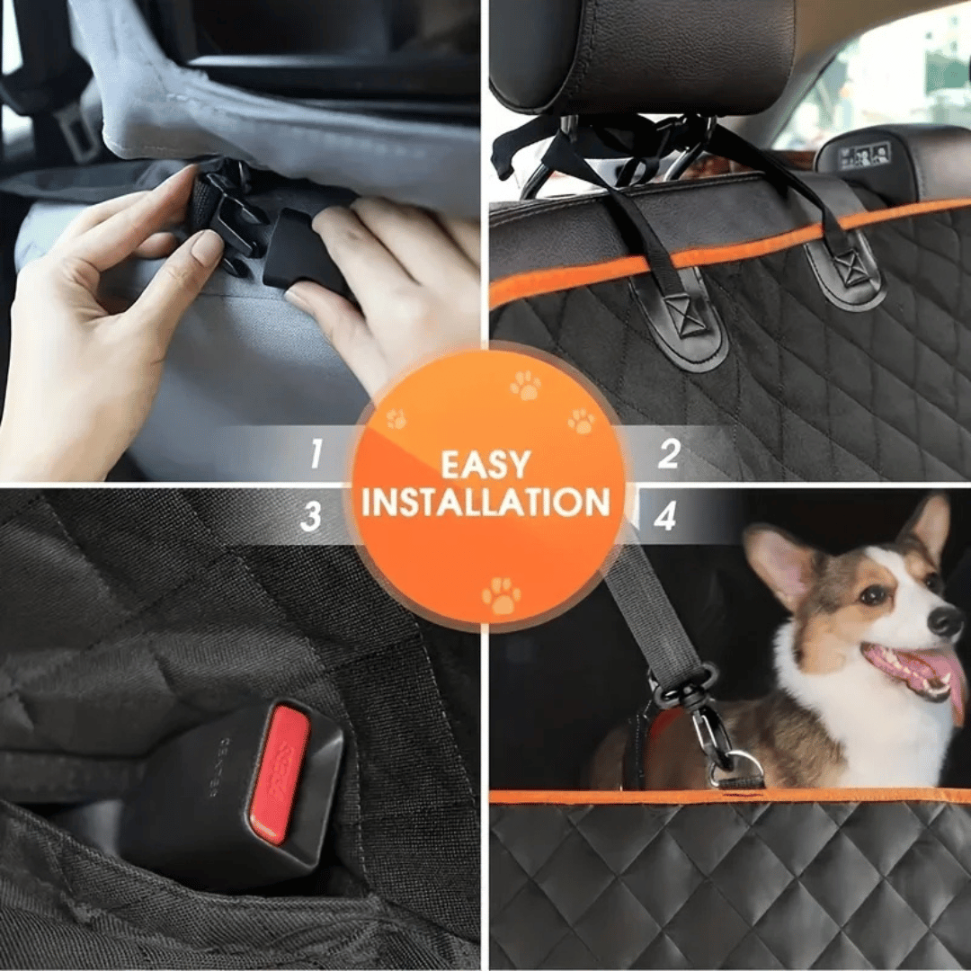 Large waterproof dog car seat hammock, black, covers backseat, protects from pet hair, dirt, scratches; easy-fit, anti-slip d