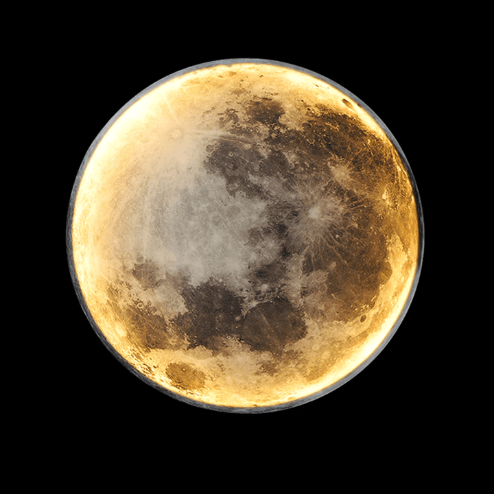 "LED Moon Wall Lamp with serene glow, circular design, perfect for home decor in bedrooms and hallways, energy-efficient."