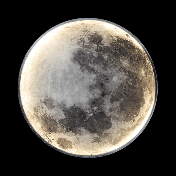 "LED Moon Wall Lamp with serene glow, circular design, perfect for home decor in bedrooms and hallways, energy-efficient."