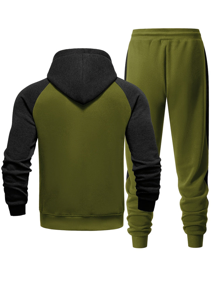 Trendy men's casual tracksuit: a stylish hoodie and jogger matching set for contemporary fashion.