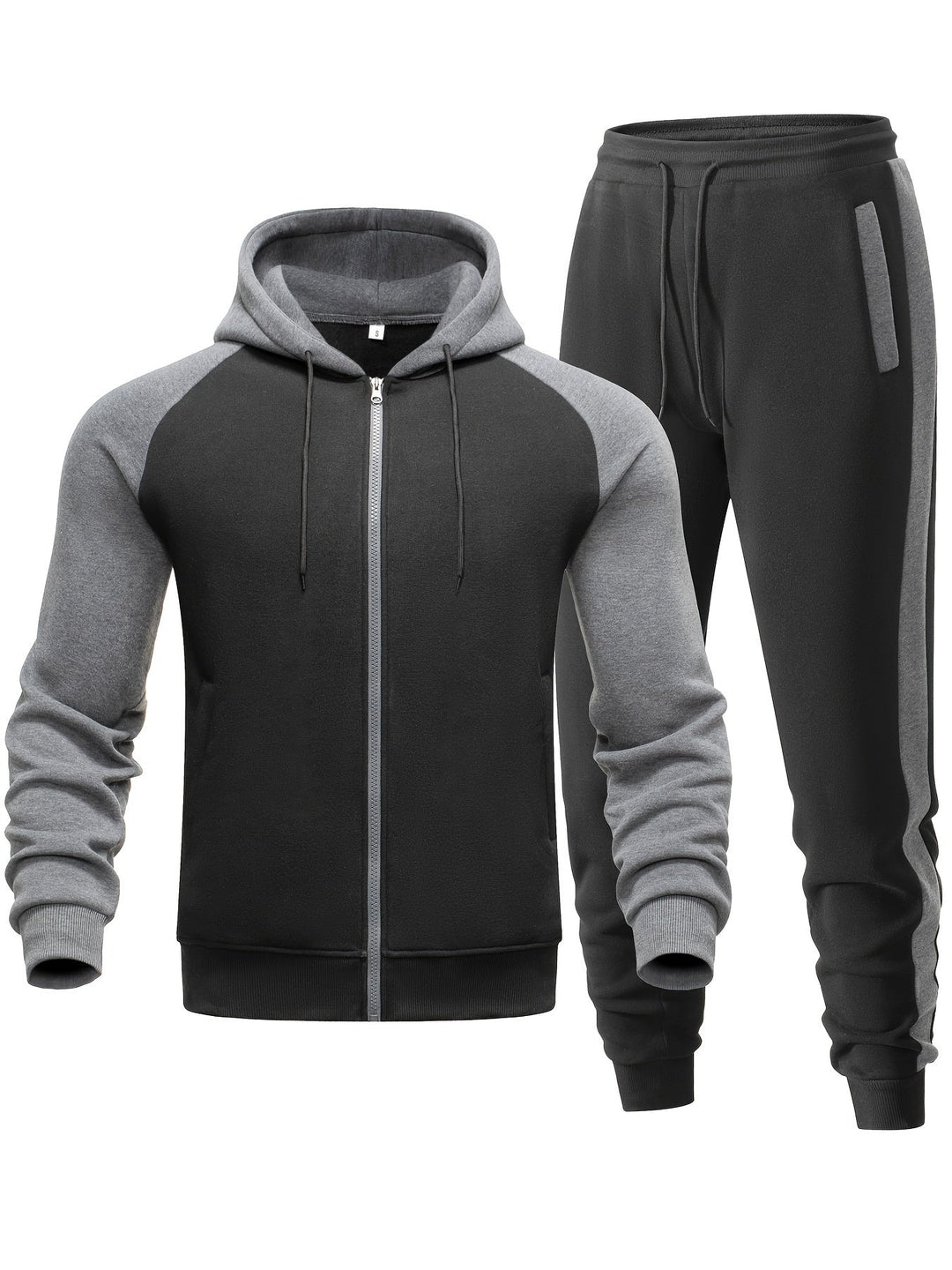 Men's athletic tracksuit featuring a cozy hoodie & joggers, great for sport, gym, or casual outings.