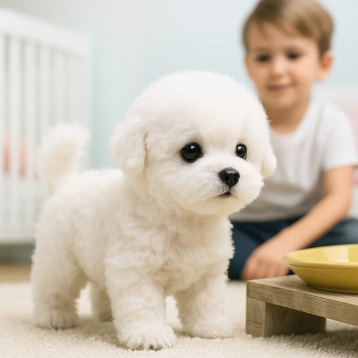 Soft, cuddly interactive puppy plush toy; realistic companion for children & adults. Eco-friendly, perfect for comfort.