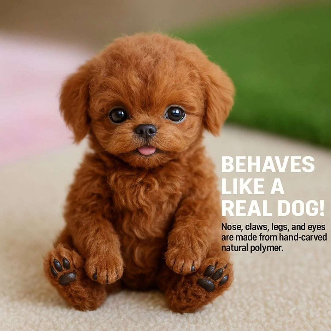 Lifelike interactive robot puppy toy, a playful companion for children & adults. Smart brown & white plush pet.