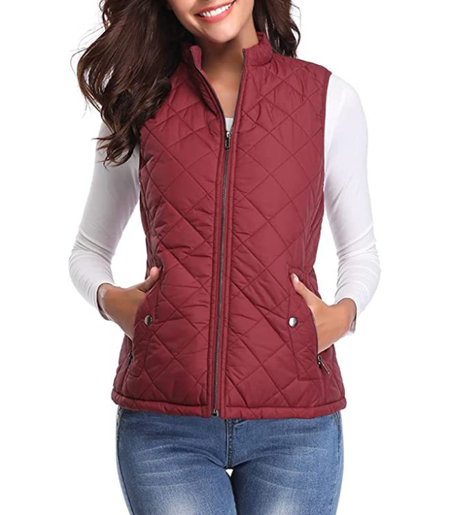 Close-up: lightweight women's padded vest, soft texture for comfortable casual wear. Stylish layering.