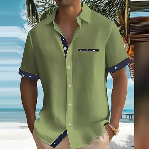 Lightweight, breathable men's short sleeve summer shirt for casual warm weather style.
