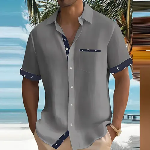 Casual men's short sleeve summer shirt, perfect for vacation or everyday wear.