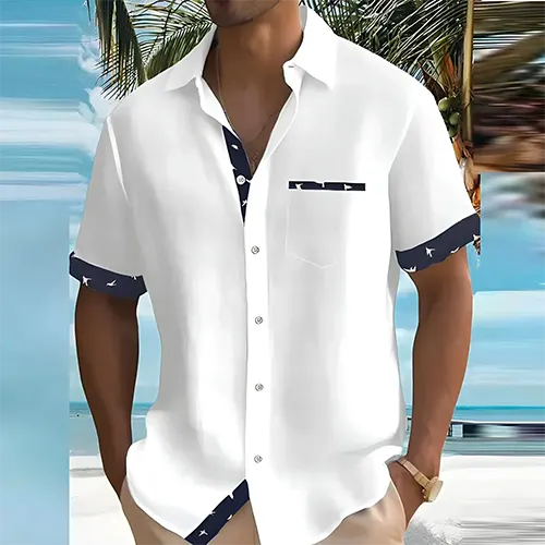 Breathable men's short sleeve summer shirt for comfortable, casual warm weather fashion.
