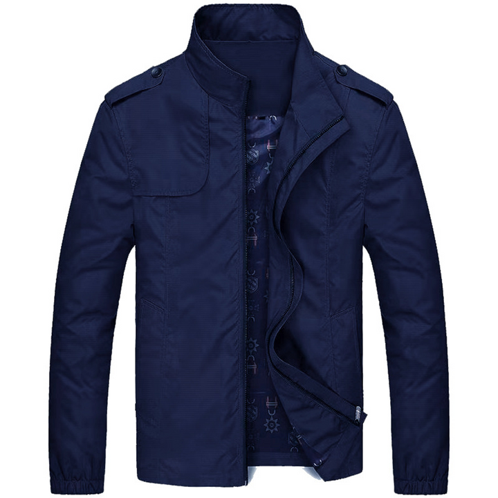 "Lightweight men's summer jacket in khaki with adjustable cuffs and breathable fabric for a cool, stylish look."
