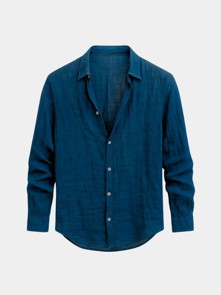Breathable men's long sleeve casual shirt, perfect for summer, offering lightweight comfort & versatile fashion.