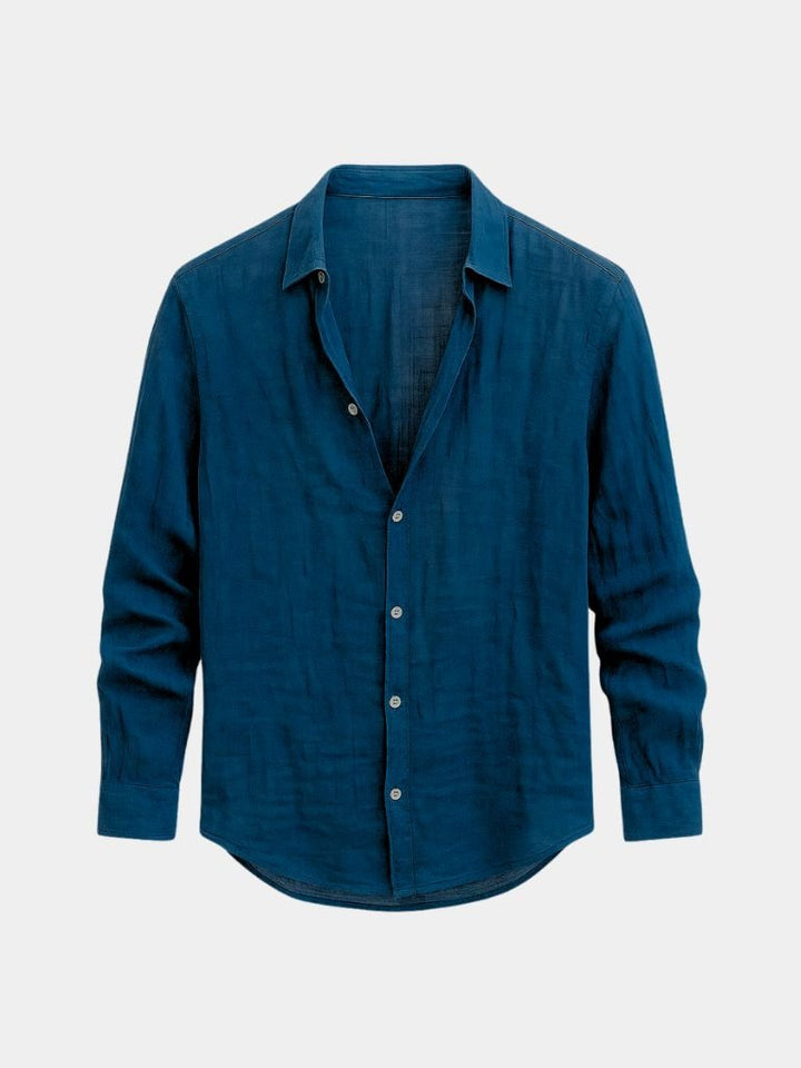 Breathable men's long sleeve casual shirt, perfect for summer, offering lightweight comfort & versatile fashion.