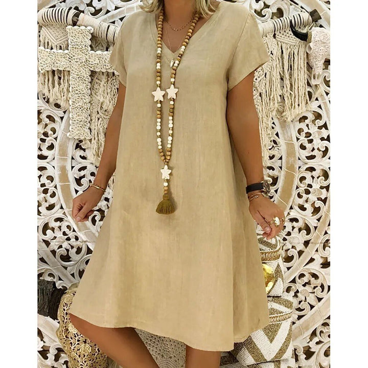 A-line breathable mini dress for women, ideal lightweight summer wear with a stylish V-neck.