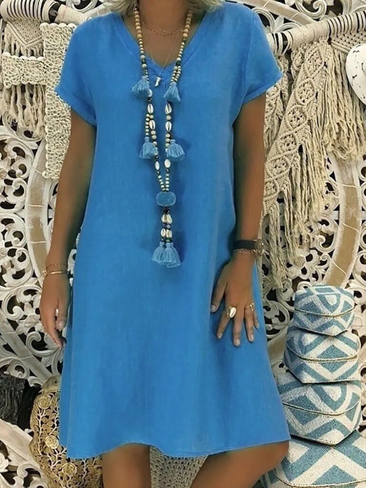 Breathable A-line V-neck mini dress for women, perfect for warm weather and casual evenings.