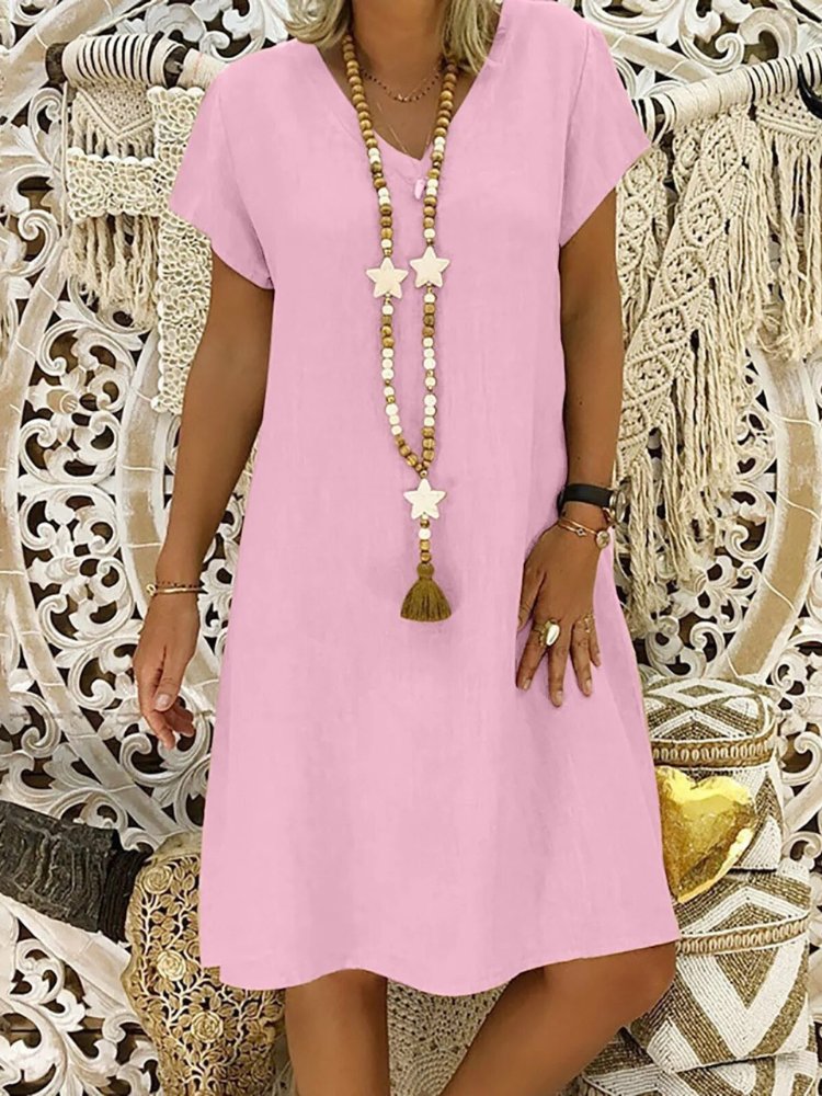 Chic women's mini V-neck dress with an A-line silhouette, ideal for summer casual or evening comfort.