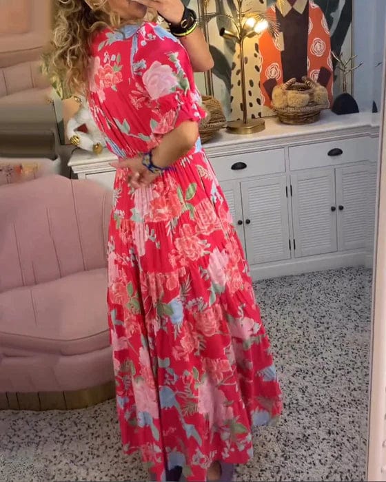 Lightweight summer V-neck maxi dress for women, offering a comfortable, flowy, and elegant look.