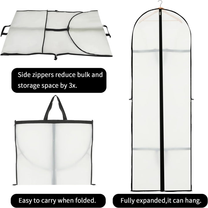 Zippered long garment cover 2-pack for easy storage of dresses, gowns, formalwear & suits. Wardrobe solution.