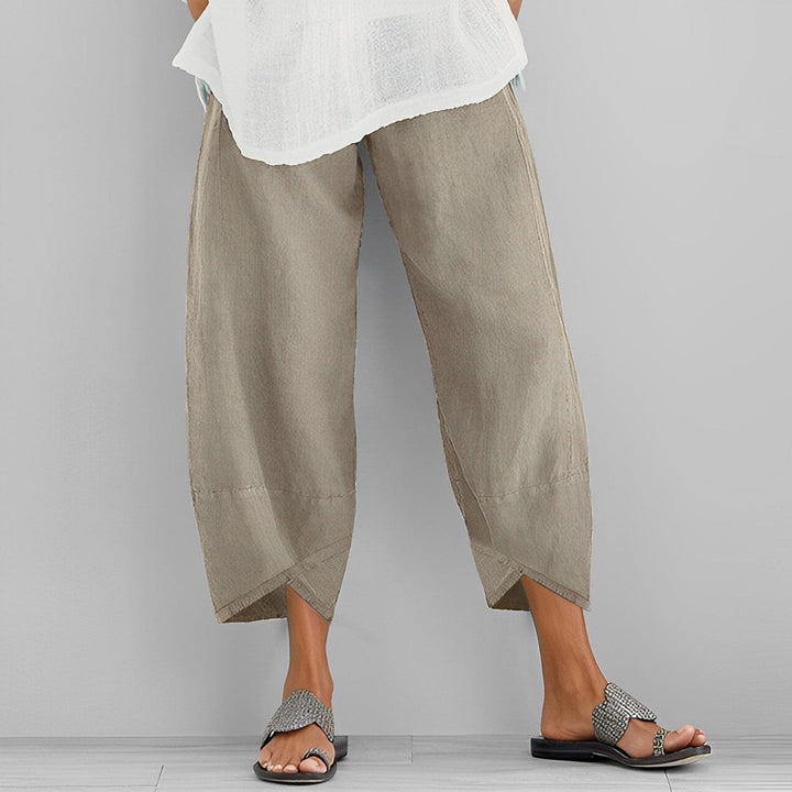 Comfortable women's wide asymmetric pants, offering versatile style for casual elegance and fashion bottoms.