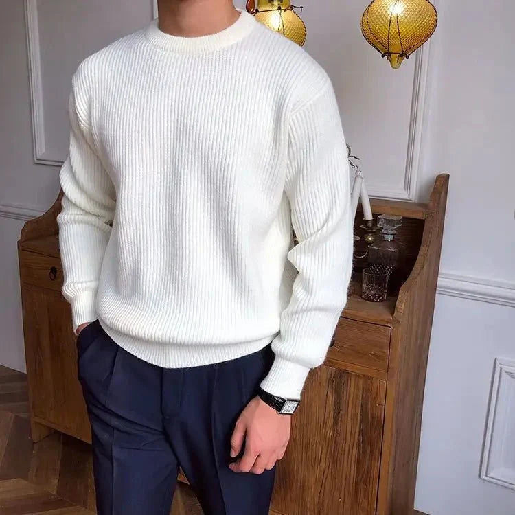 Navy blue men's versatile pullover sweater, great for casual layering & everyday fashion.
