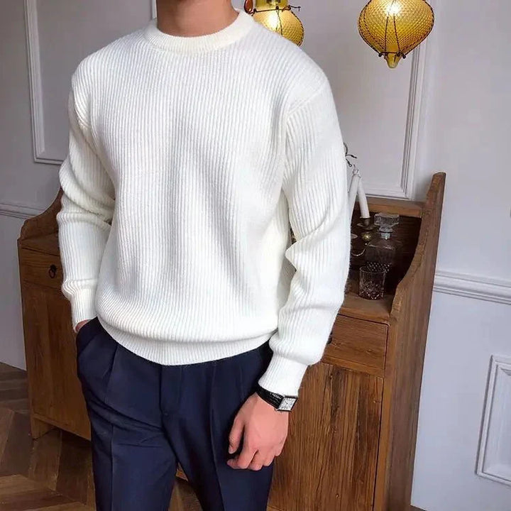 Navy blue men's versatile pullover sweater, great for casual layering & everyday fashion.