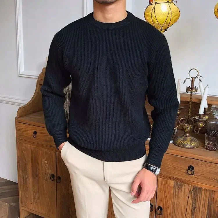 Men's classic grey pullover sweater, perfect for casual everyday layering & comfort.