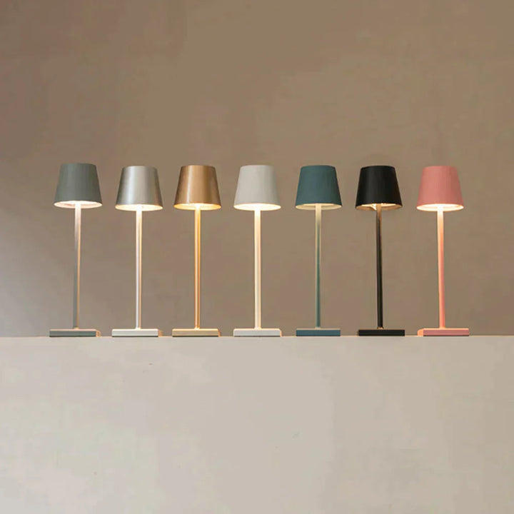 Touch control LumoGlow wireless LED table lamp, USB rechargeable & portable lighting.