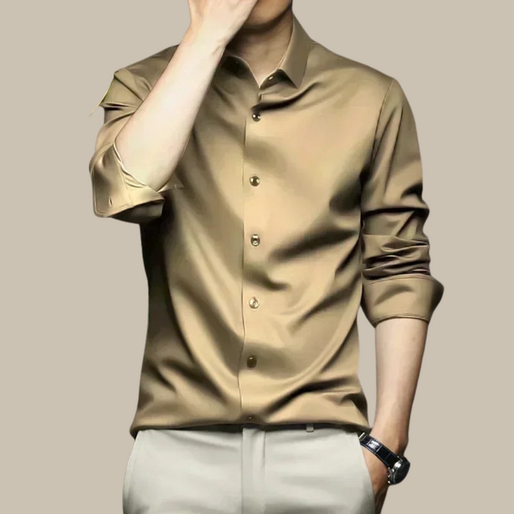 Comfortable long sleeve men's button-up shirt, luxurious & smart casual for daily wear.