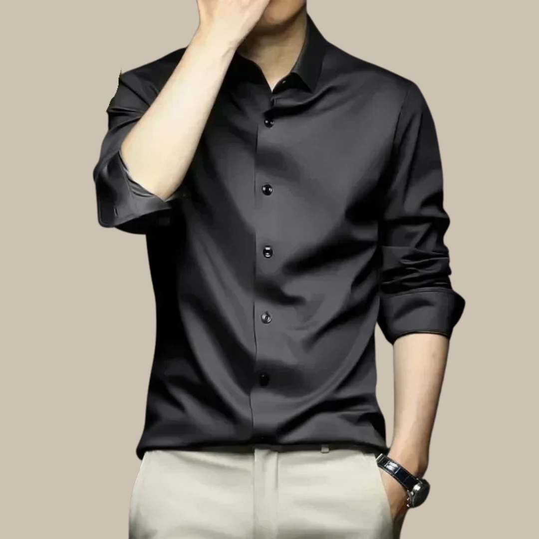 Stylish men's button-up shirt, long sleeve, ideal for smart casual office wear & modern elegance.