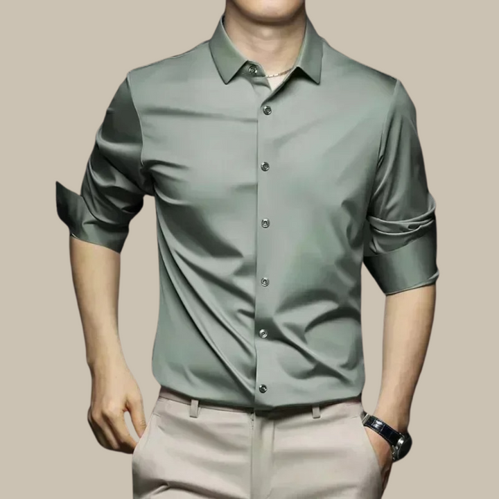 Fashionable men's casual button-up shirt, long sleeve, versatile for modern elegant style.