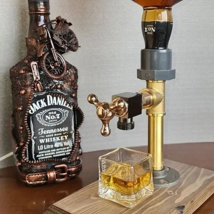 Functional wooden drink server with beverage tap, perfect for home bar, parties & rustic decor.