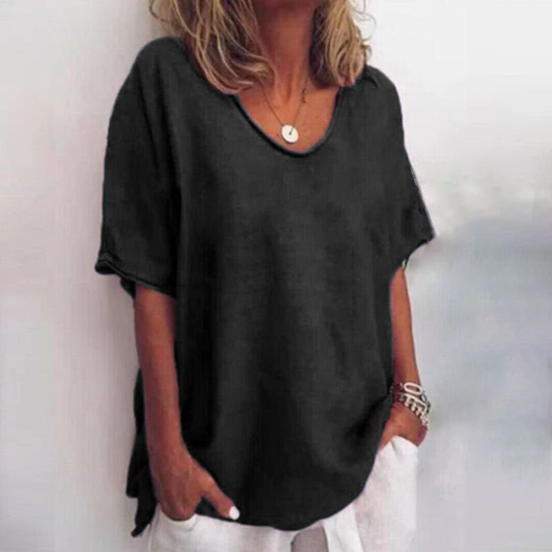 Professional women's workwear blouse, a stylish loose-fit top providing comfort and tummy coverage.