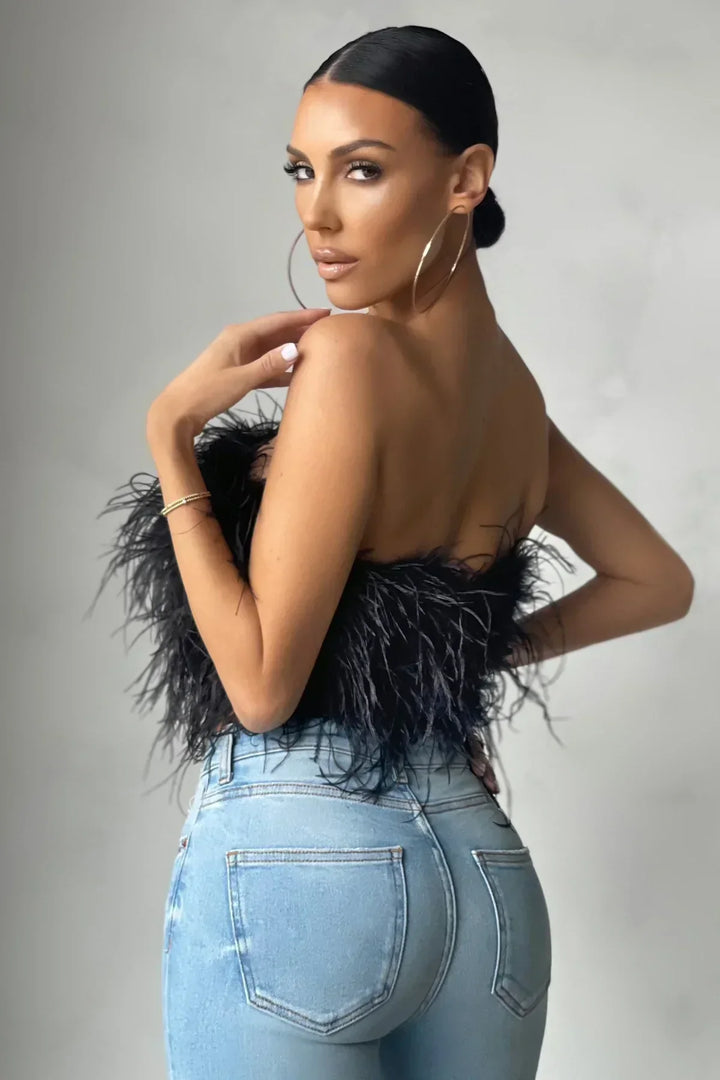 Chic women's feather tube top, perfect for making a party fashion statement.