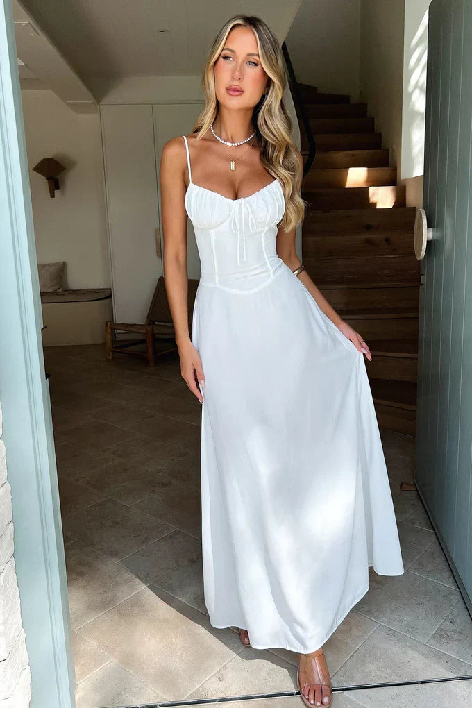 Women's elegant sleeveless maxi wedding guest dress, also a stunning choice for summer events and resort wear.
