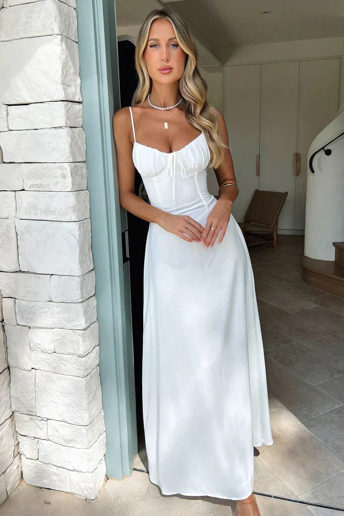 Boho-chic sleeveless maxi dress for women, excellent beachwear, summer evening dress, or casual resort fashion.